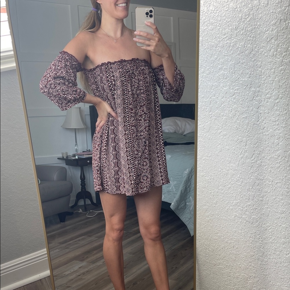 Off-Shoulder Strapless Printed Dress